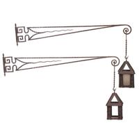 A Pair of French Fer Forge Lanterns and Brackets 61.5" W x 9" D x 32"H — France, Circa 1920