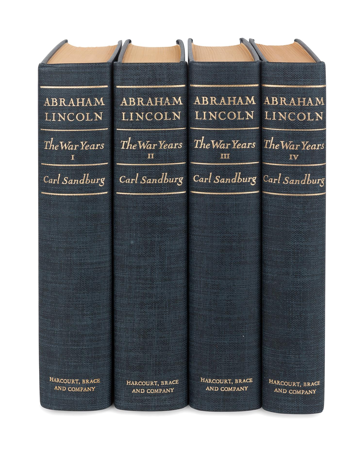 SANDBURG, Carl (1878-1967). Abraham Lincoln: The War Years . New York: Harcourt, Brace & Company, 1939.