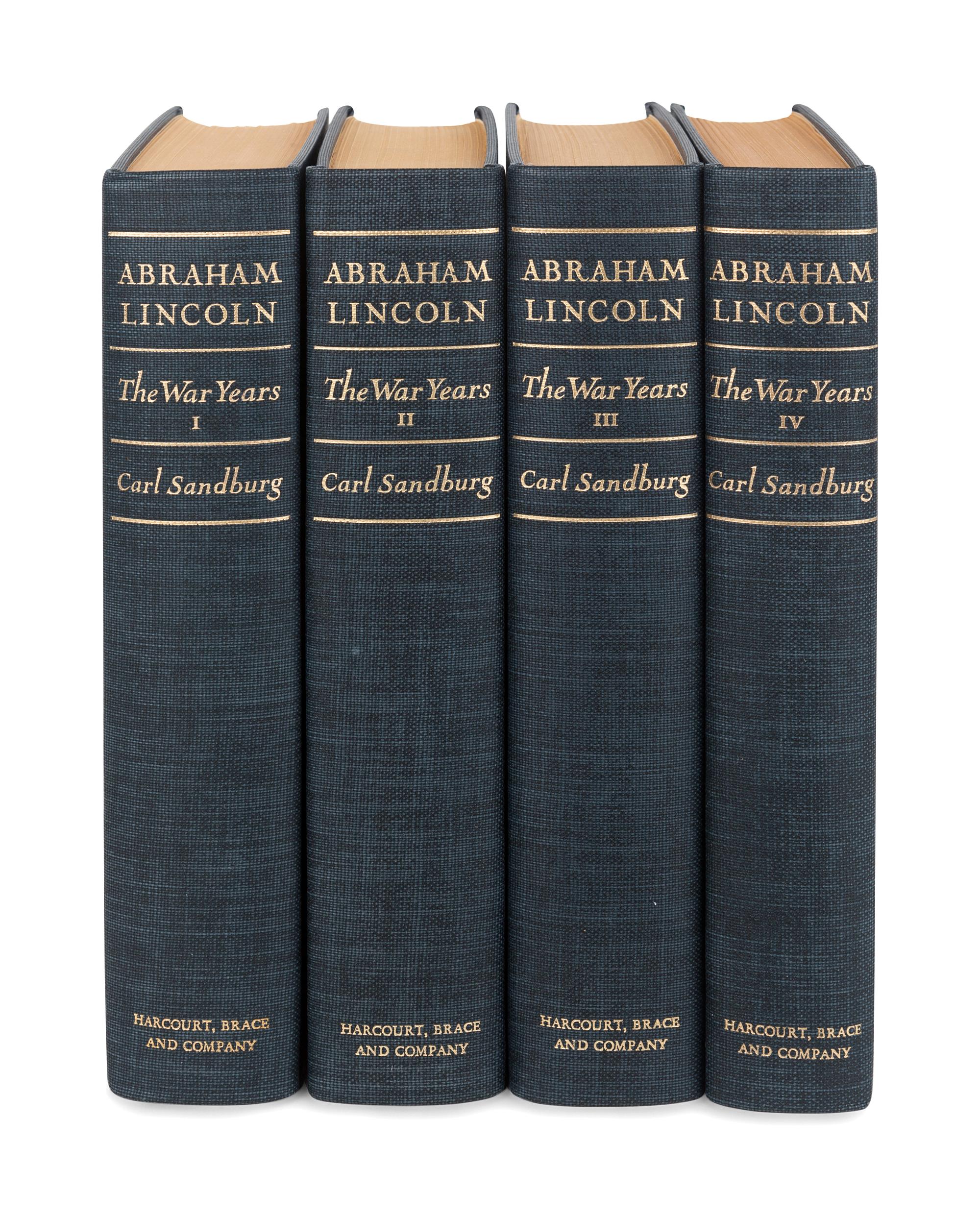 SANDBURG, Carl (1878-1967). Abraham Lincoln: The War Years . New York: Harcourt, Brace & Company, 1939.