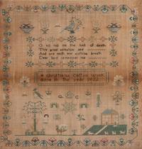 A Cotton and Wool Schoolgirl's Needlework Embroidered Sampler