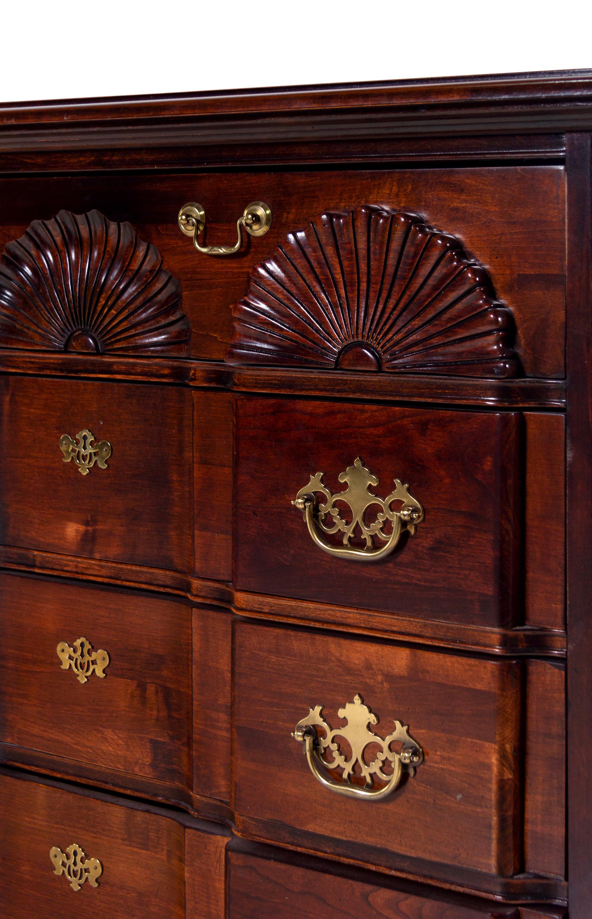A Chippendale Style Block-and-Shell Carved Mahogany Chest of Drawers