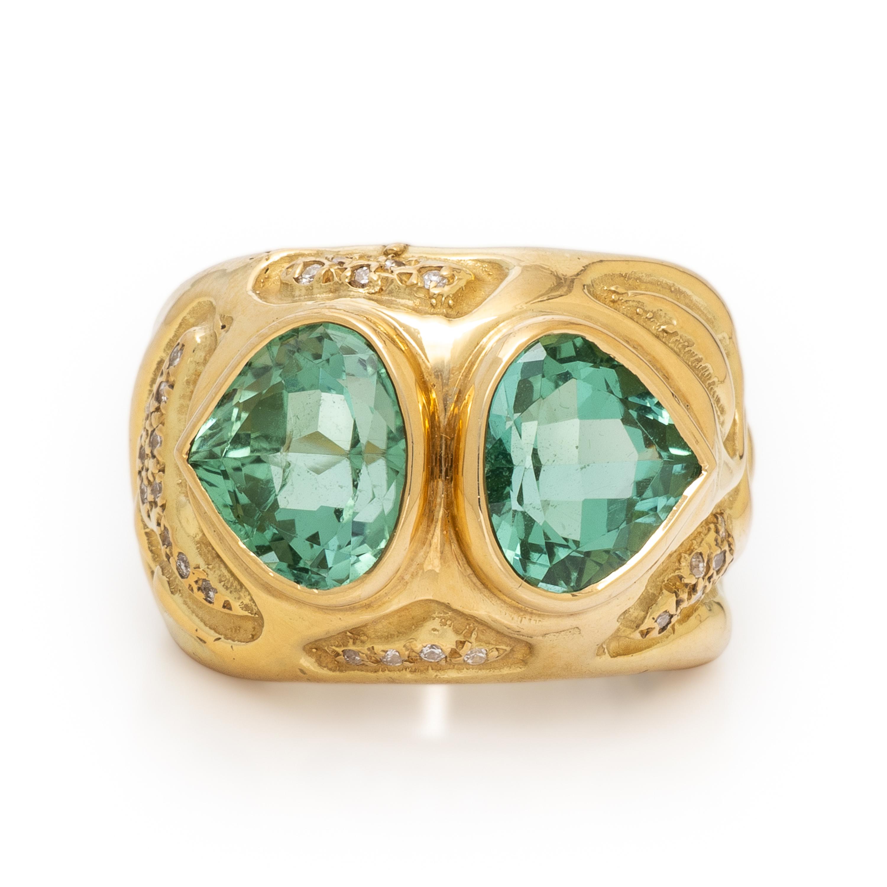 Green Tourmaline, Diamond, and Yellow Gold Ring