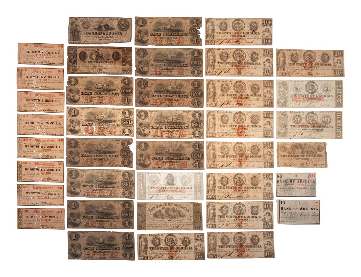 [CONFEDERATE - CURRENCY]. A large group of southern states currency, including: