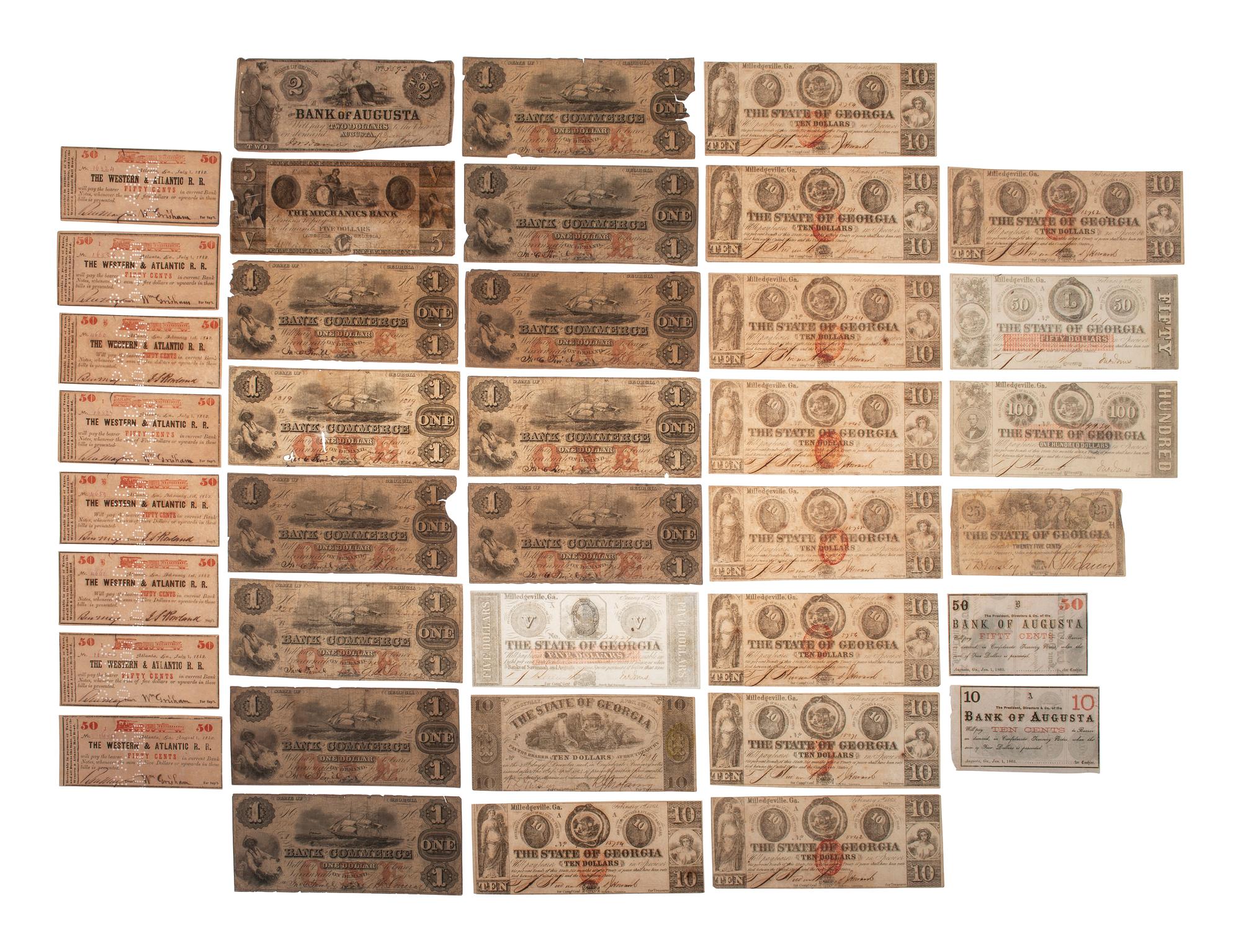 [CONFEDERATE - CURRENCY]. A large group of southern states currency, including: