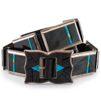 Sterling Silver, Black Jade, Turquoise, and Serpentine Concha Belt