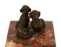 Two Continental Bronze and Marble Dachsund-Themed Desk Accessories