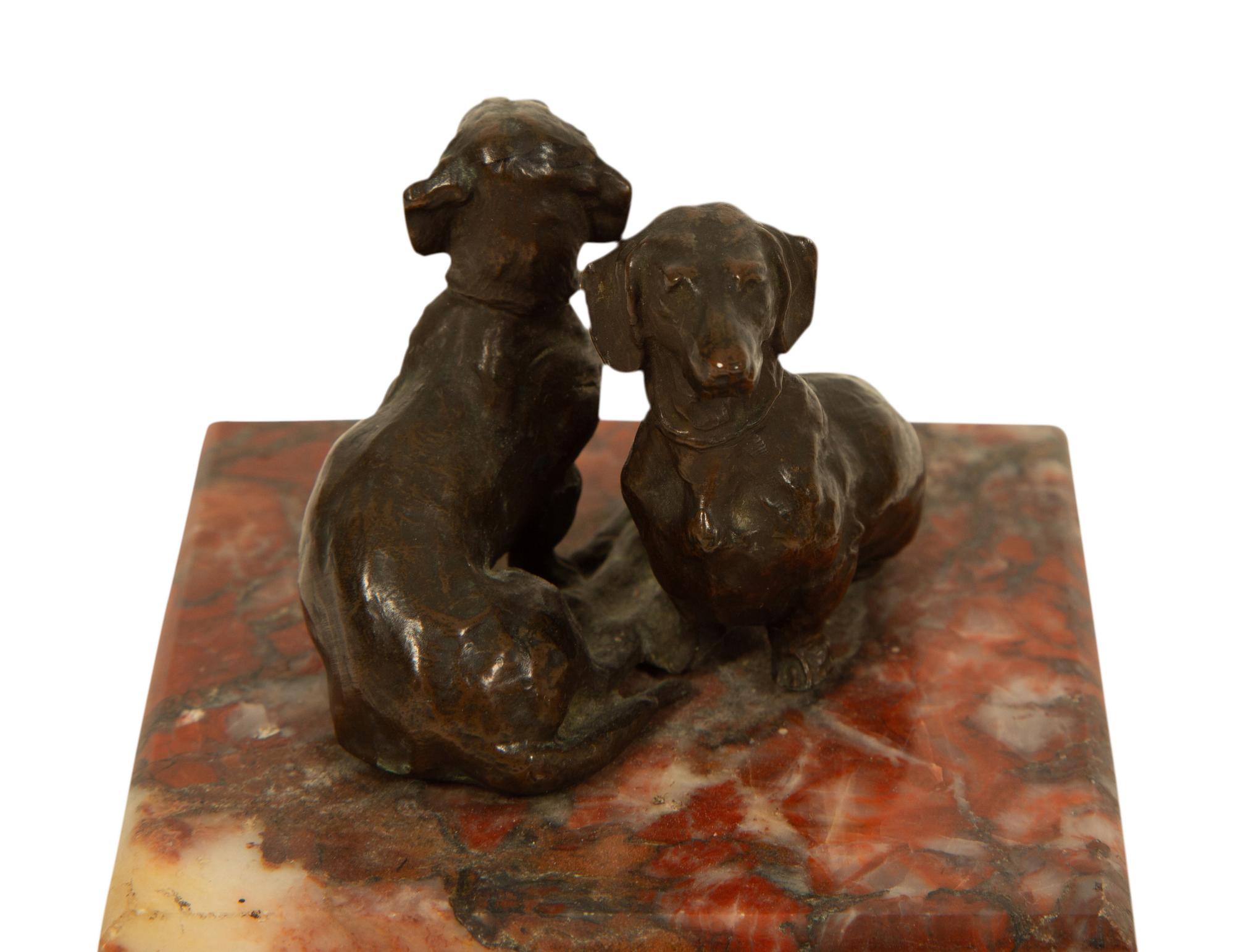Two Continental Bronze and Marble Dachsund-Themed Desk Accessories