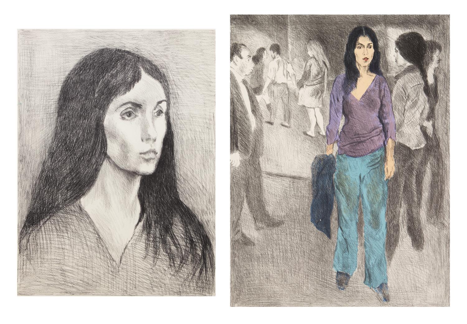 Woman with Black Hair, 1979 and Passing By (Street Scene #3) , ca. 1975 (2 works)