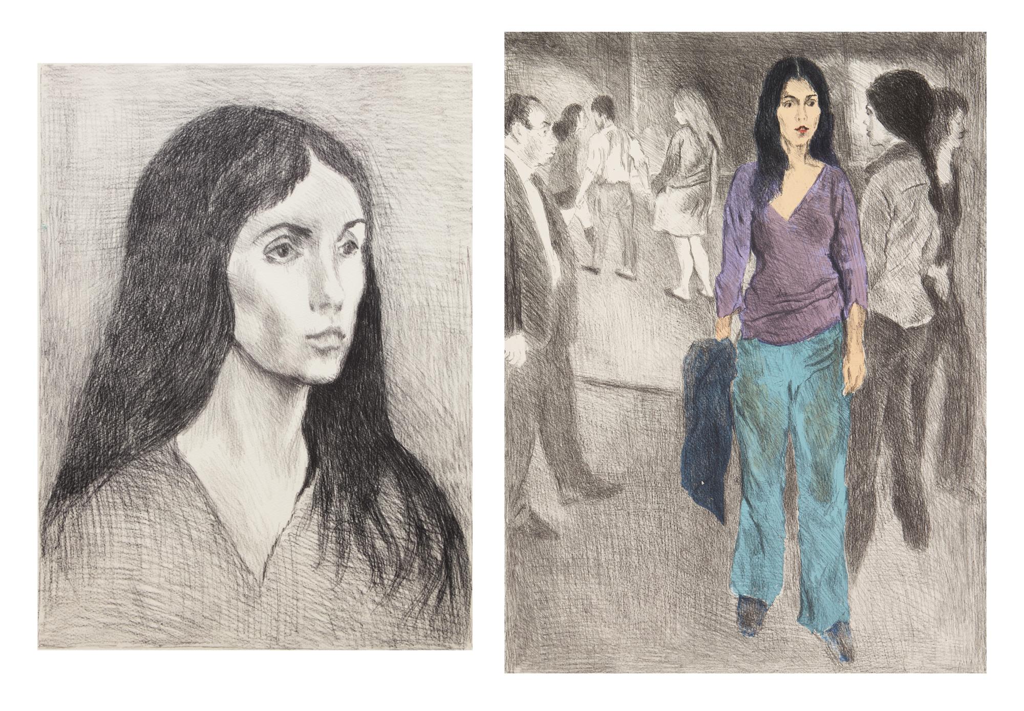 Woman with Black Hair, 1979 and Passing By (Street Scene #3) , ca. 1975 (2 works)