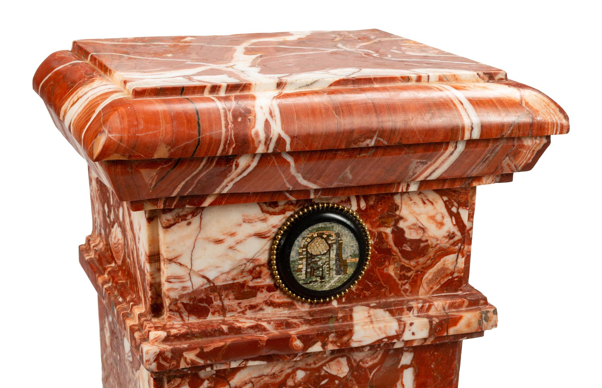 A Pair of Micromosaic Mounted Marble Pedestals
