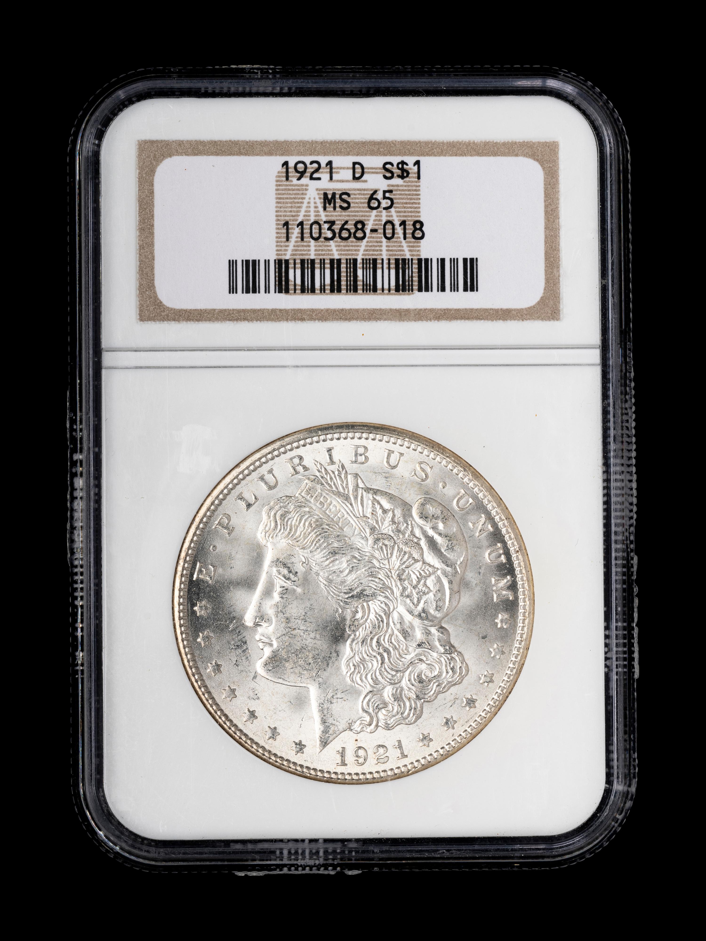 A 1921-D Morgan $1 Coin (NGC MS65)