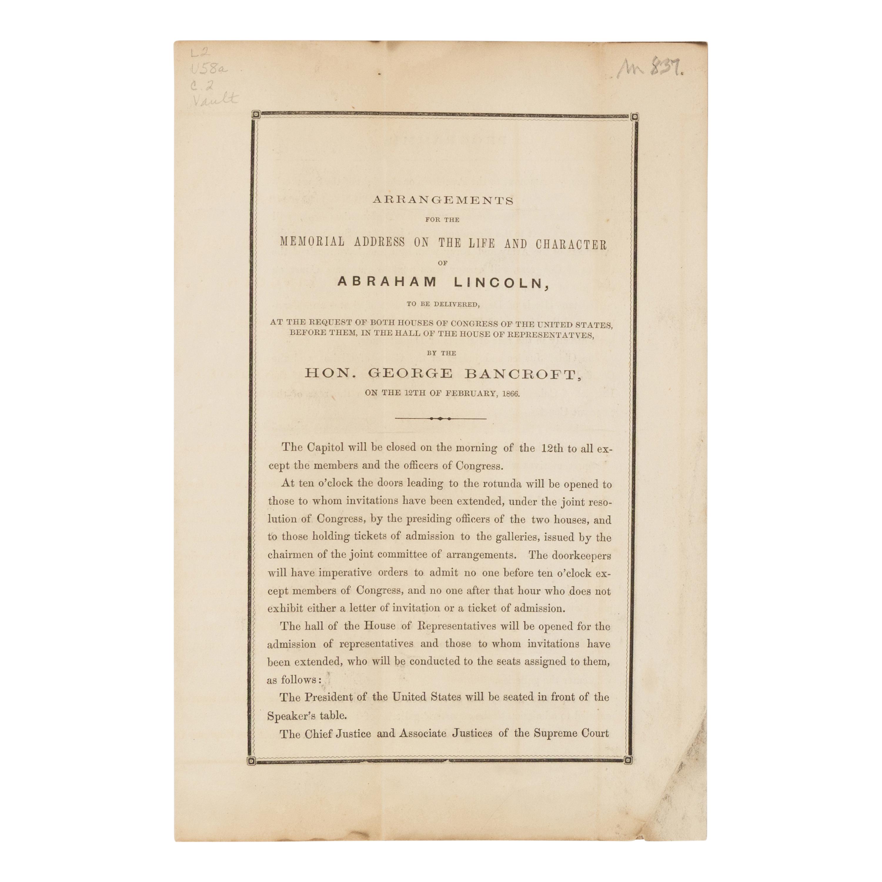 [LINCOLN FUNERAL]. A group of 5 works and pamphlets on Lincoln commemorations and eulogies, comprising: