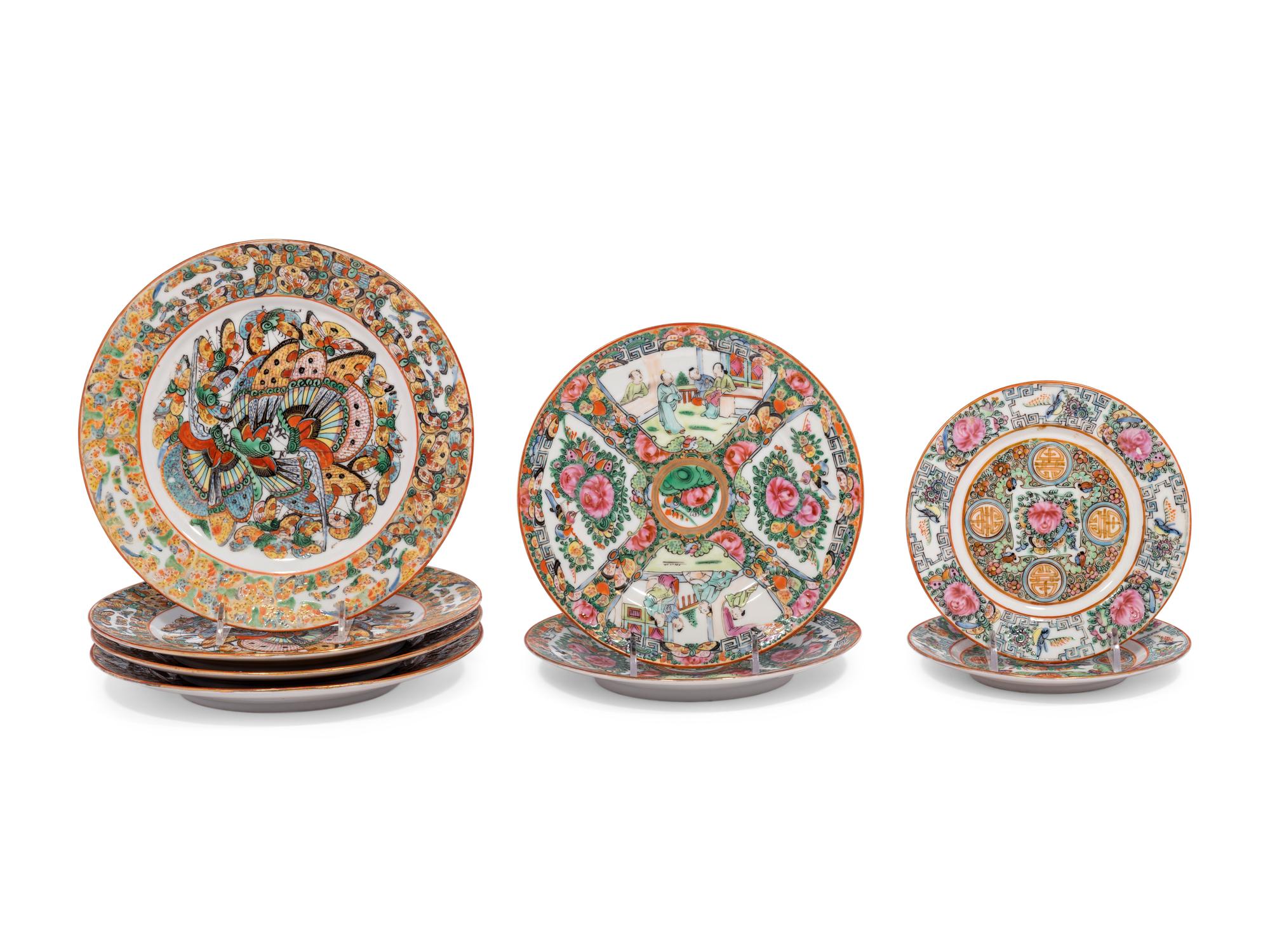 Eight Chinese Canton Famille Rose Porcelain Plates