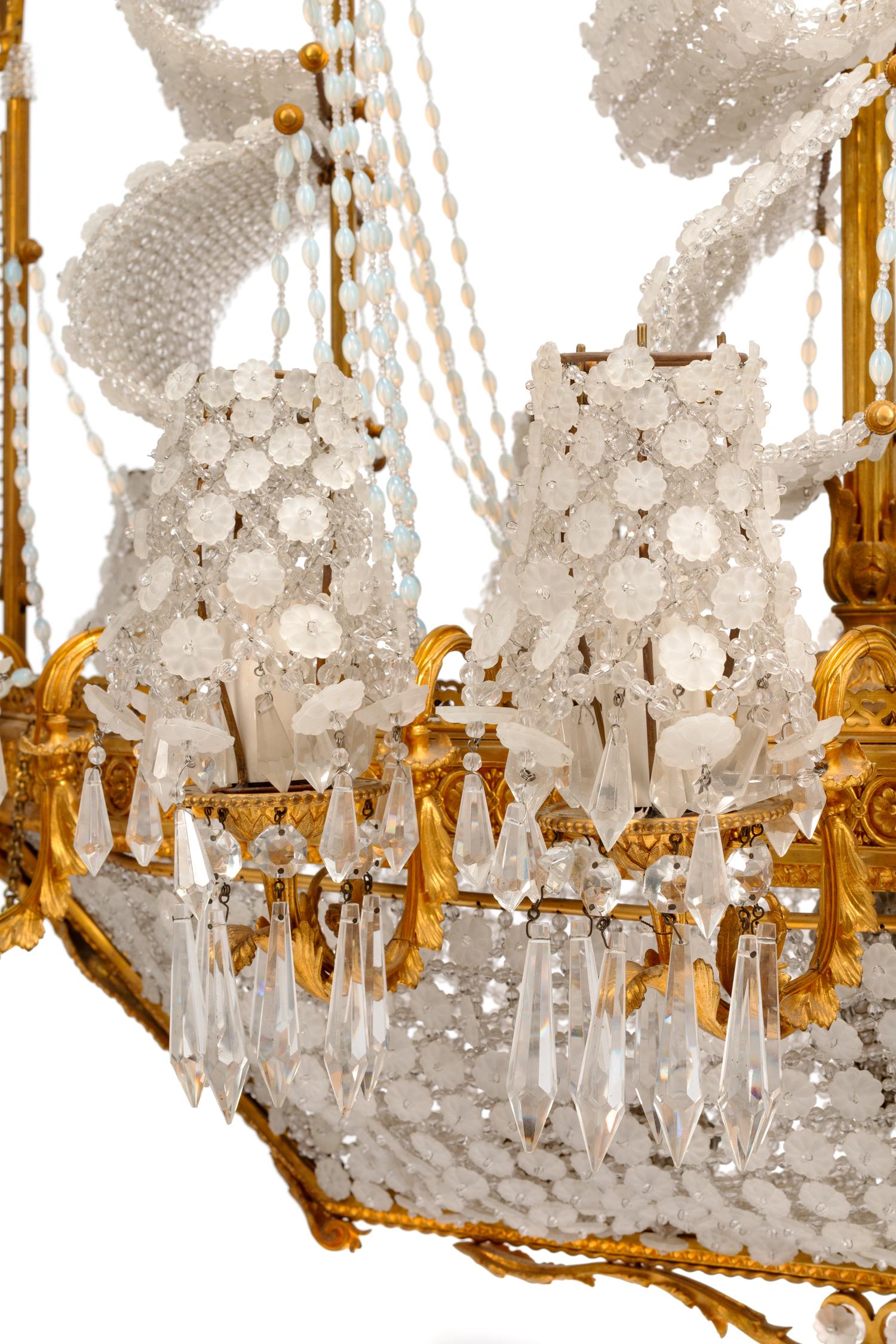 A Louis XVI Style Gilt Bronze and Cut Glass "Ship" Chandelier