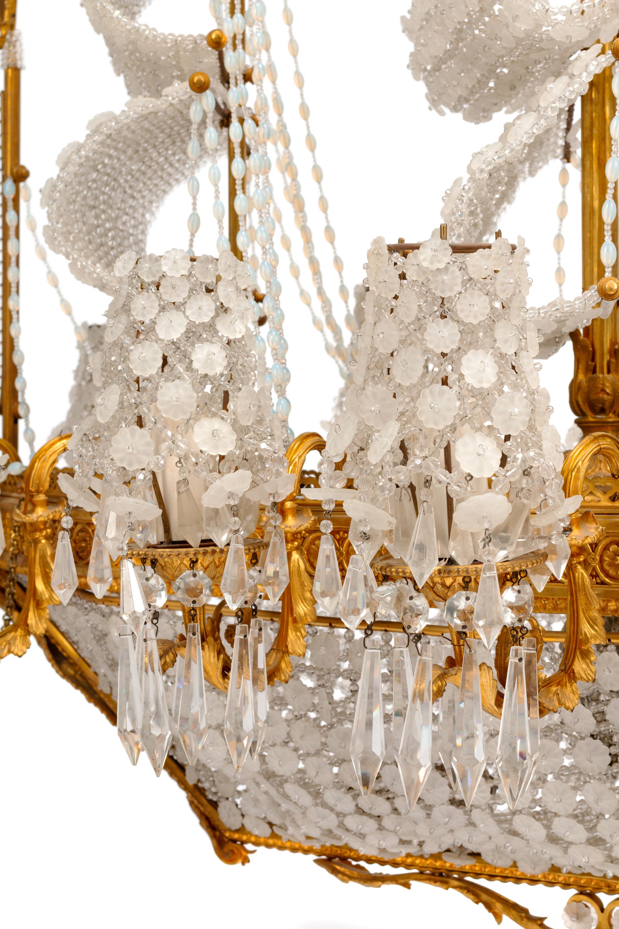 A Louis XVI Style Gilt Bronze and Cut Glass "Ship" Chandelier