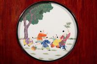 A Set of Four Chinese Famille Rose Porcelain Inset Hardwood Hanging Screens