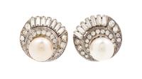 A Pair of Chanel Rhinestone and Faux Pearl Earclips, 1" x 1".