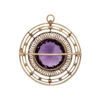 ANTIQUE, YELLOW GOLD, AMETHYST AND SEED PEARL PENDANT/BROOCH