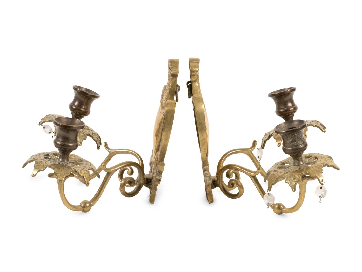 A Pair of Federal Cast Brass Two Light Eagle-and-Shield Sconces