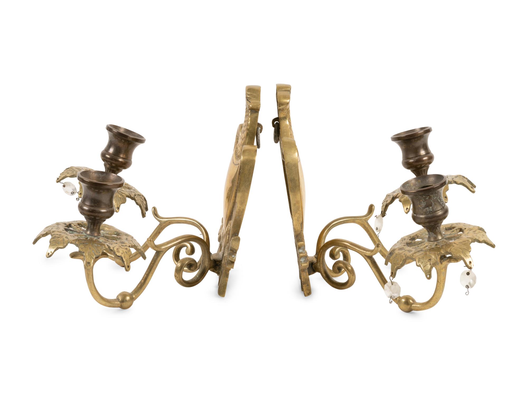 A Pair of Federal Cast Brass Two Light Eagle-and-Shield Sconces