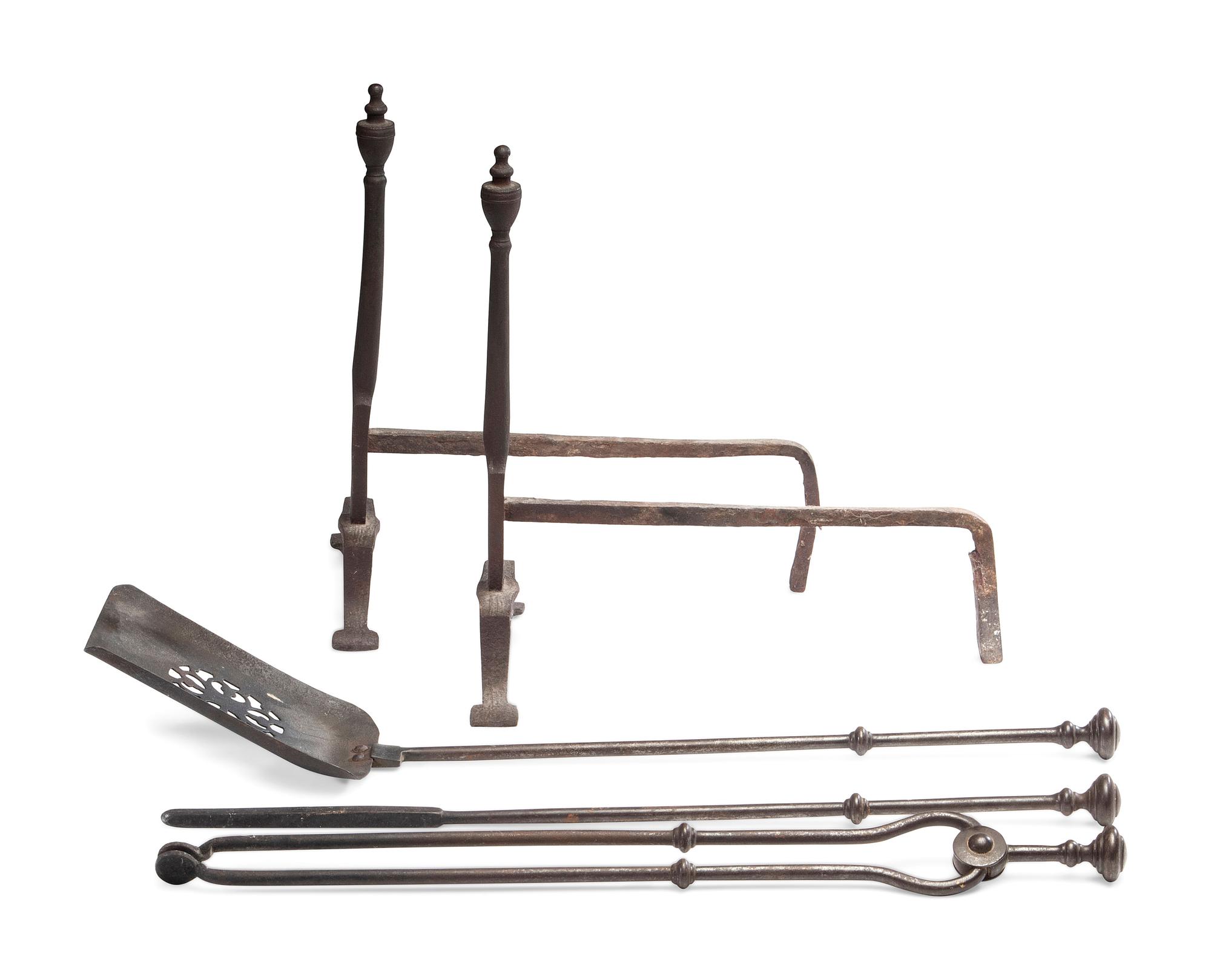 A Pair of Wrought Iron Andirons