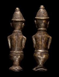 Two Ogboni Brass Male and Female Seated Figures