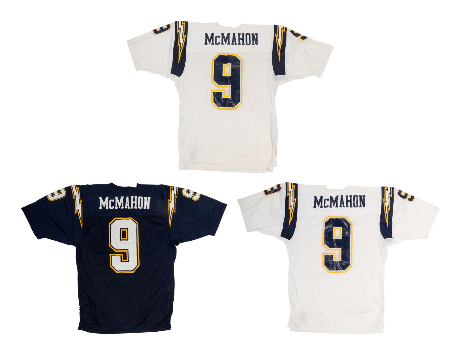 A Group of Three Vintage Jim McMahon San Diego Chargers Football Jerseys from The Collection of Sports Super Agent Steve Zucker,