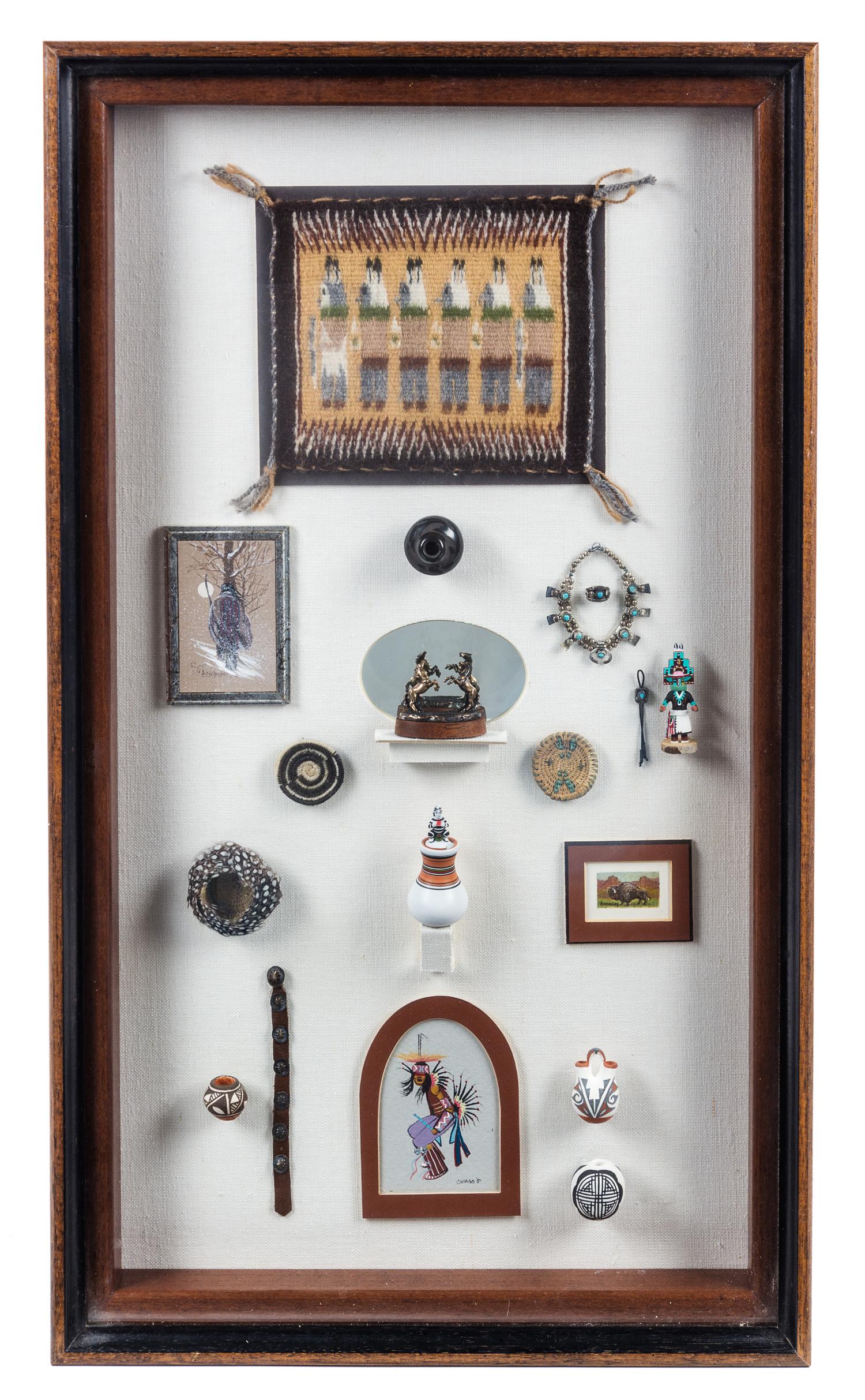 A Group of Native American Themed Articles Case 21 x 12 inches. — Various Makers