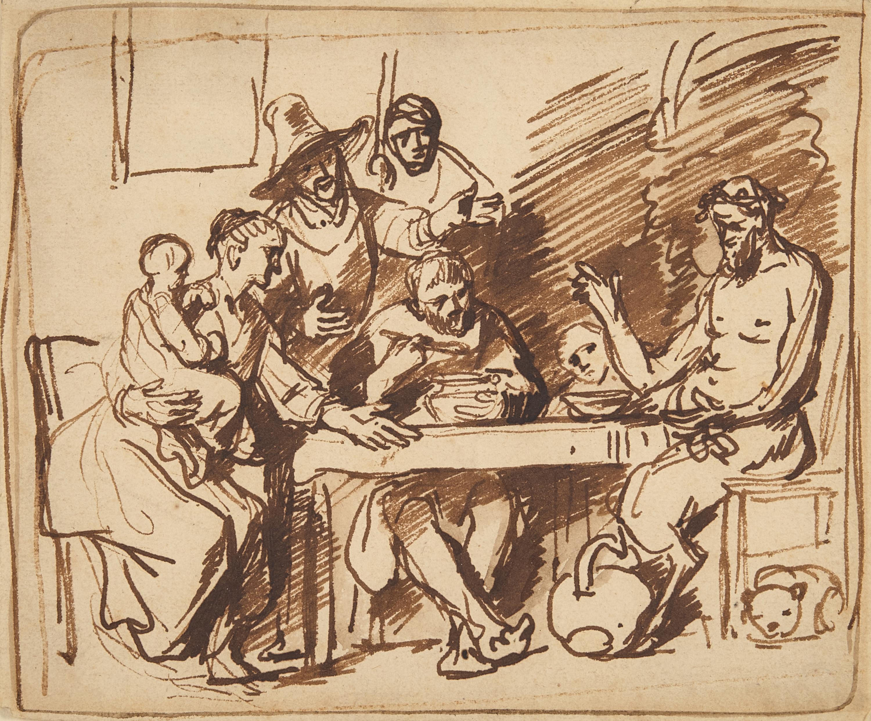 Circle of Rembrandt van Rijn (Dutch, 1606-1669) — The Satyr and the Peasants