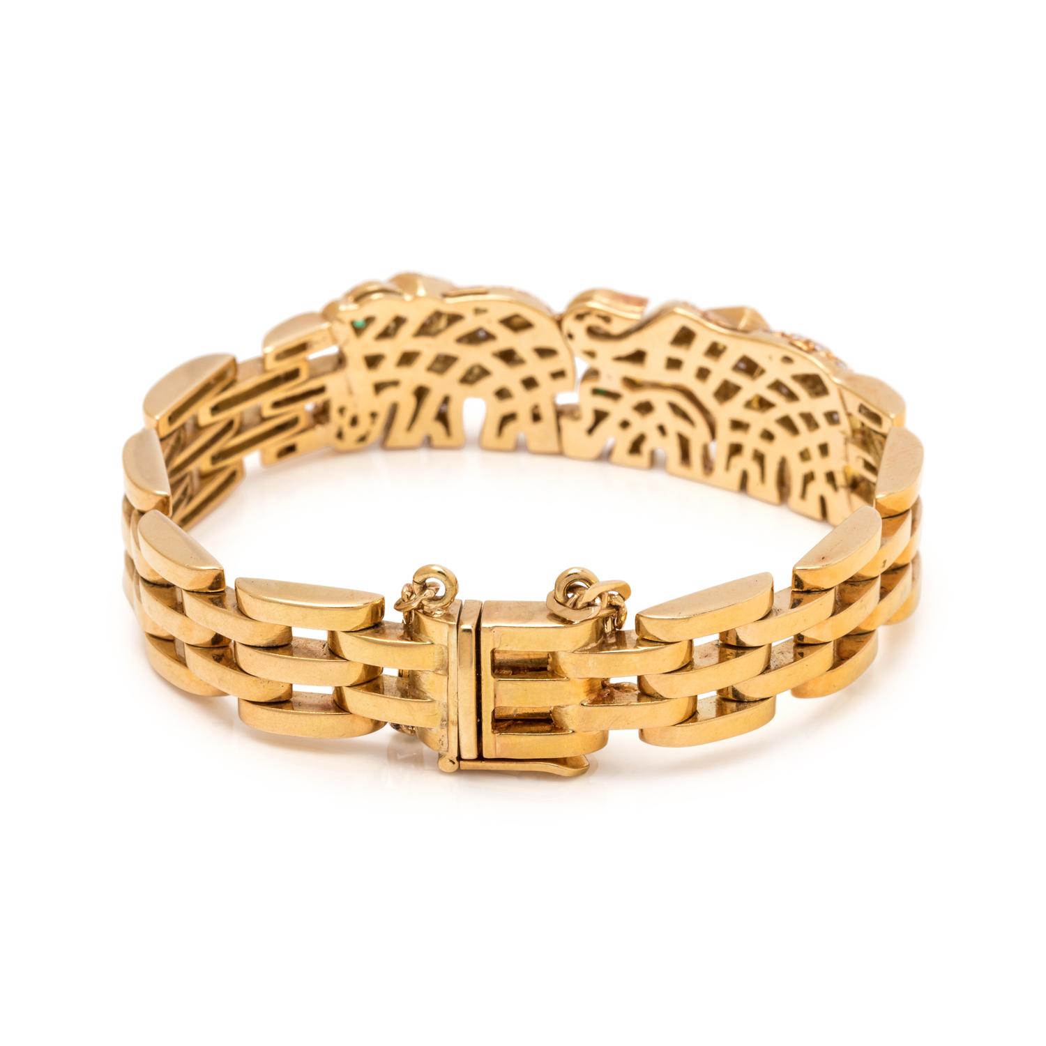 YELLOW GOLD, DIAMOND AND EMERALD ELEPHANT BRACELET