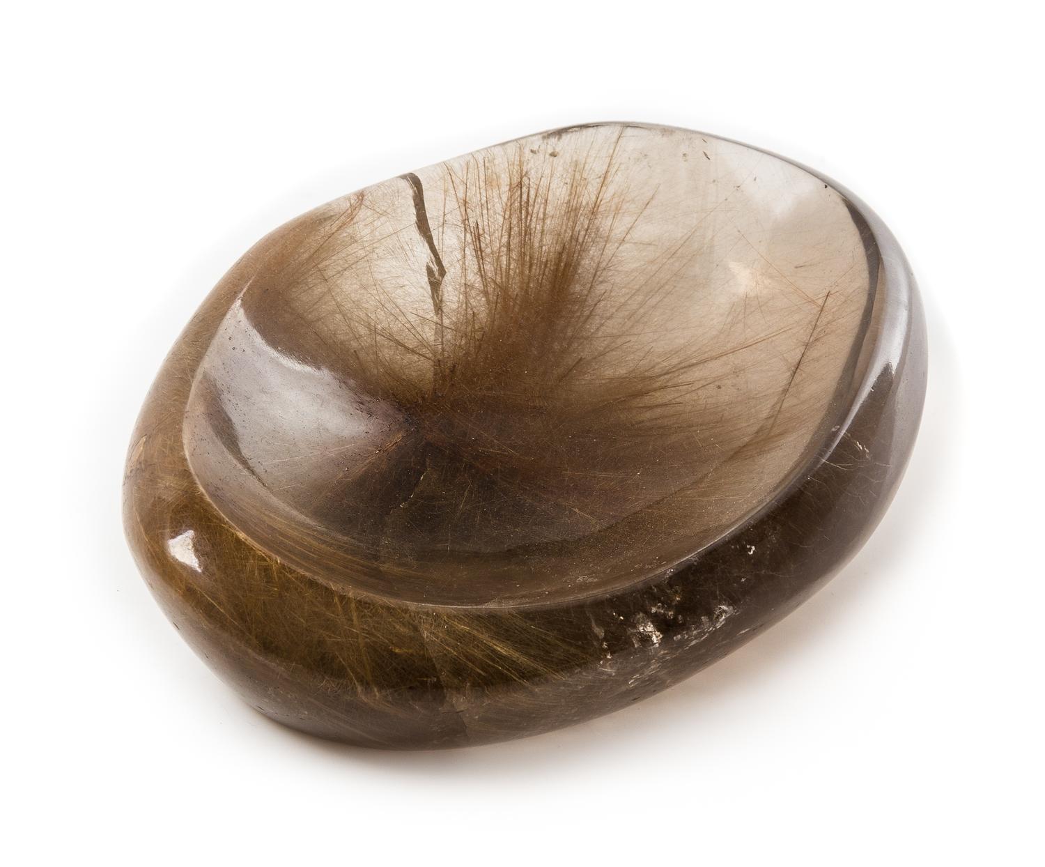 A Golden Rutile and Hematite in Quartz Bowl Width 9 inches.
