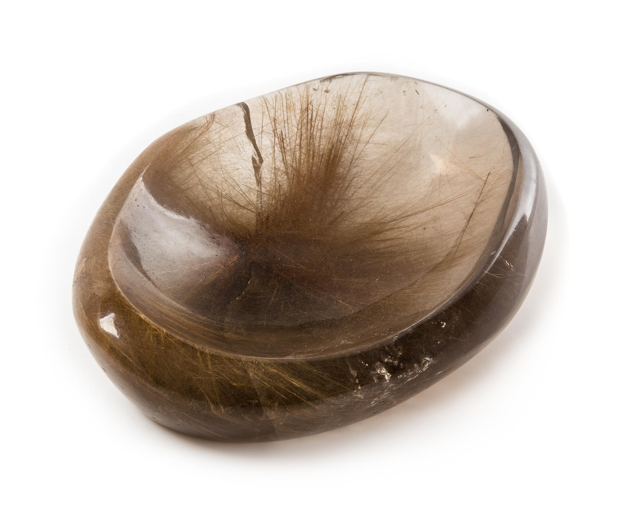 A Golden Rutile and Hematite in Quartz Bowl Width 9 inches.