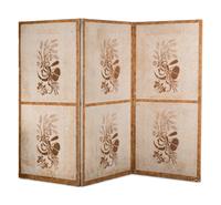 A Louis XVI Style Polychrome Painted Canvas Six-Panel Floor Screen
