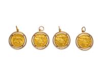 A Collection of 14 Karat Yellow Gold and Coin Pendants,