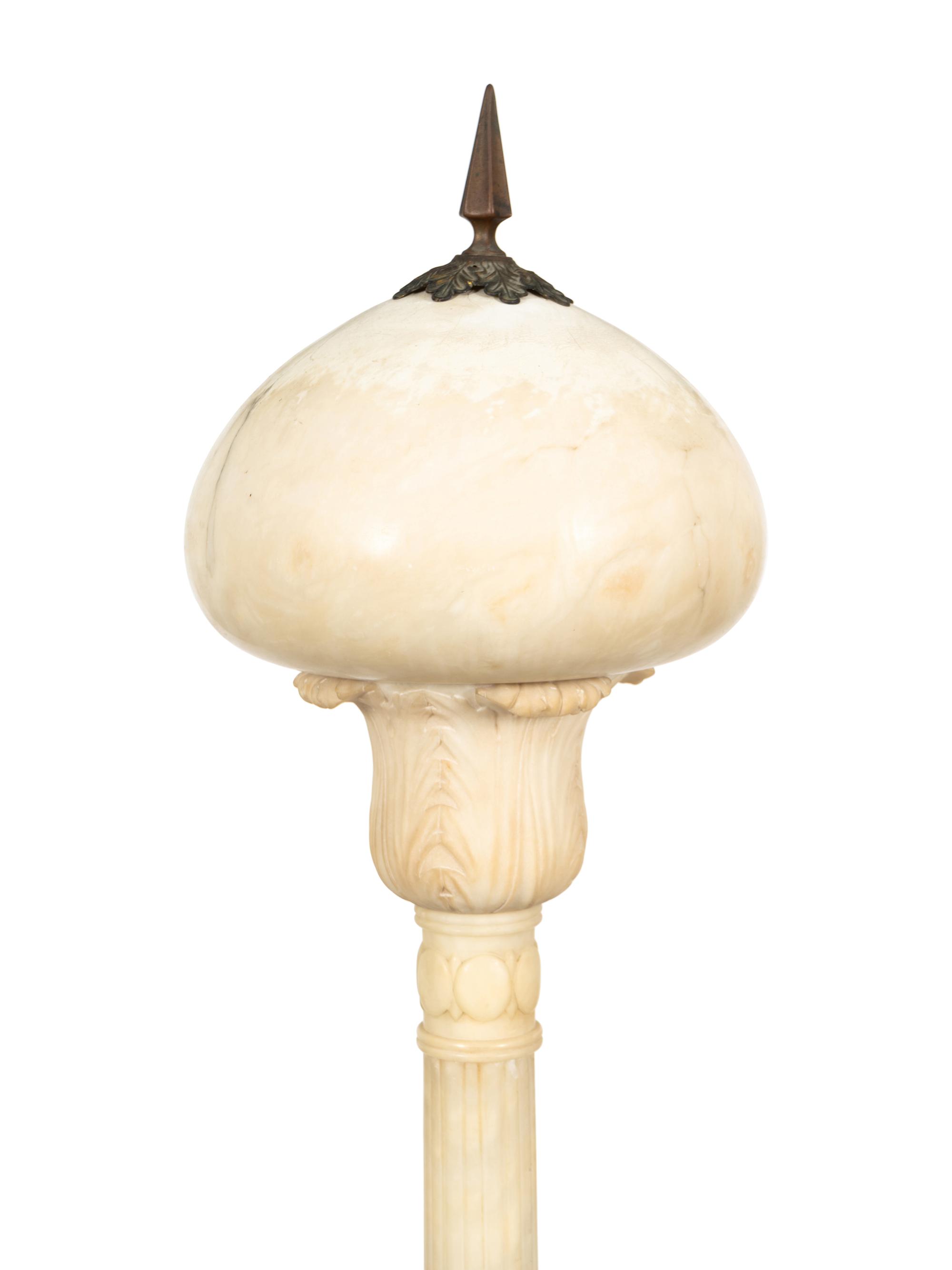 An Italian Carved Alabaster Floor Lamp with Domed Shade