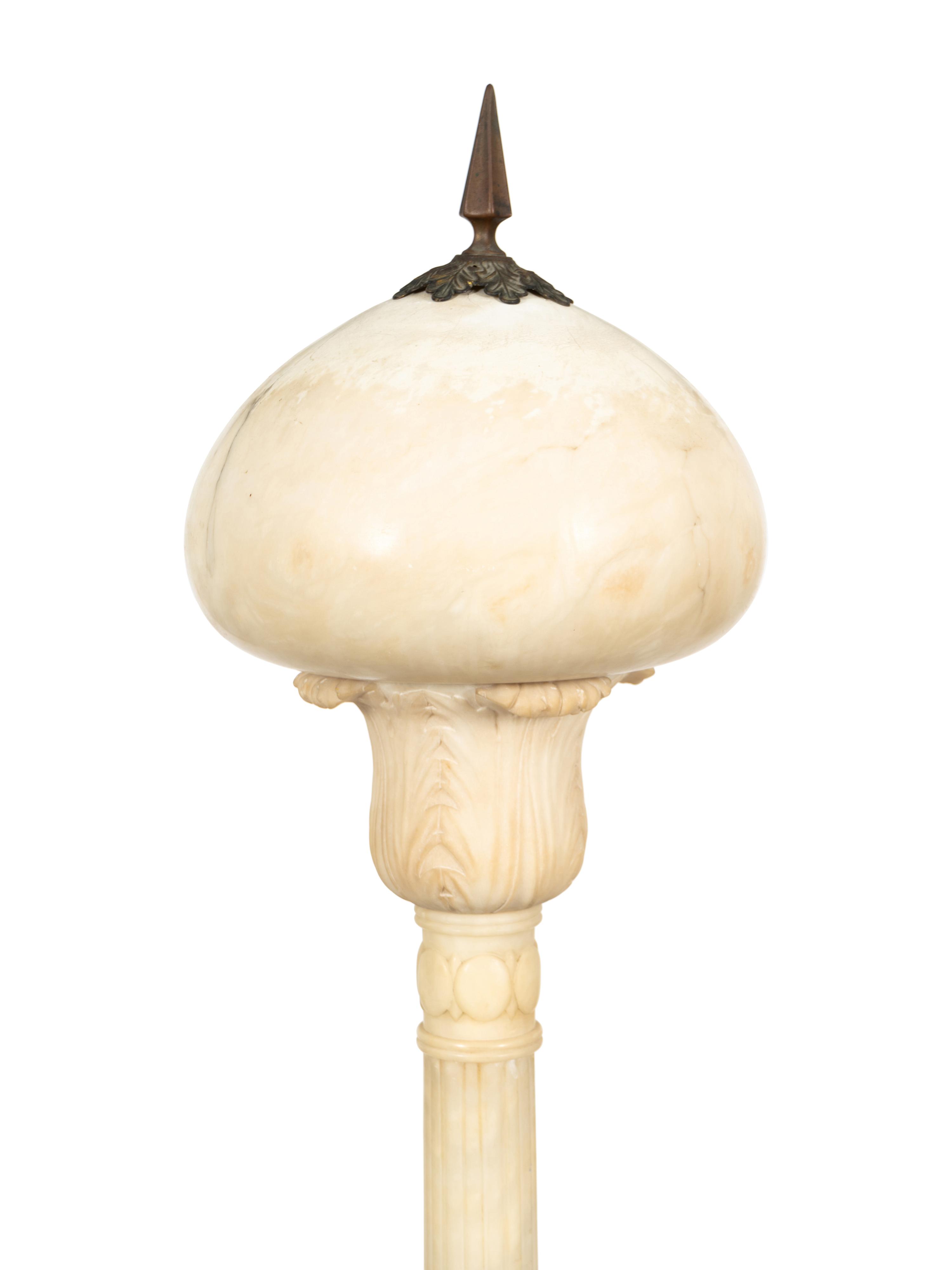 An Italian Carved Alabaster Floor Lamp with Domed Shade