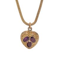 ANTIQUE, YELLOW GOLD AND GARNET PENDANT ON CHAIN