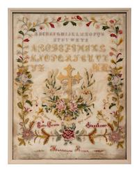 A French Needlework Embroidered Floral Panel