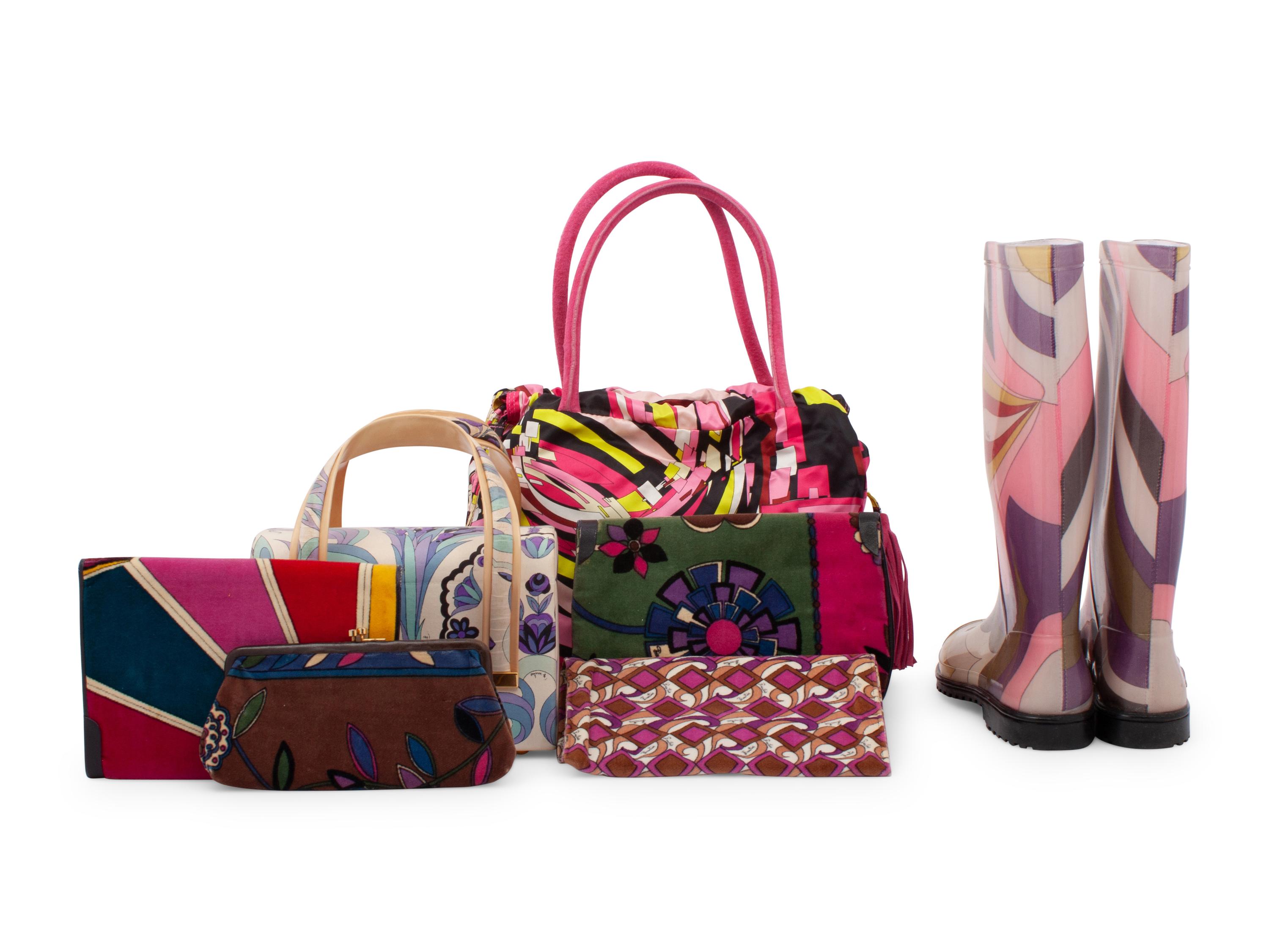 Seven Pucci Accessories: Six Bags and Wallets, One Pair of Boots, 1960-2010s