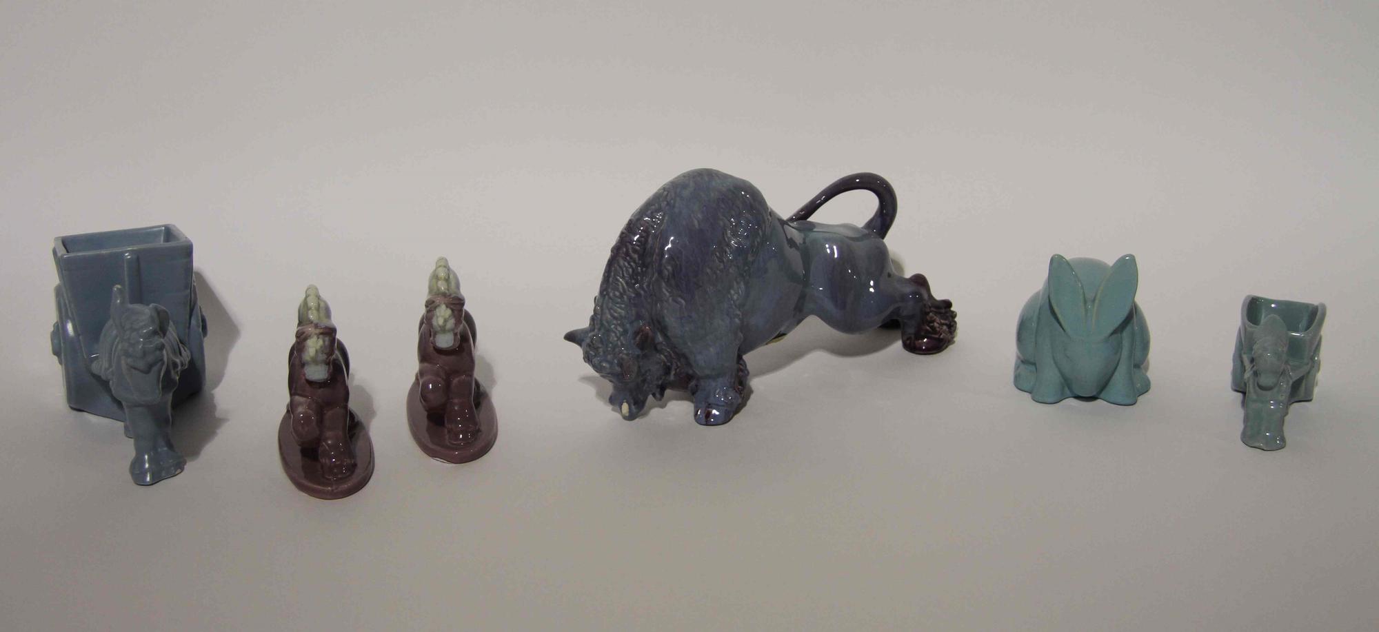 A Group of Six Haeger Pottery Animal Figures Width of widest 13 3/4 inches. — 1940s