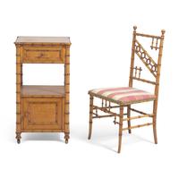 A Carved Bamboo and Bird's Eye Maple Bedroom Suite
