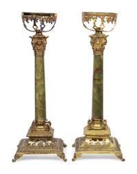 A Pair of Gilt-Metal and Onyx Lamps