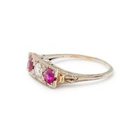 ANTIQUE, DIAMOND AND SYNTHETIC RUBY RING