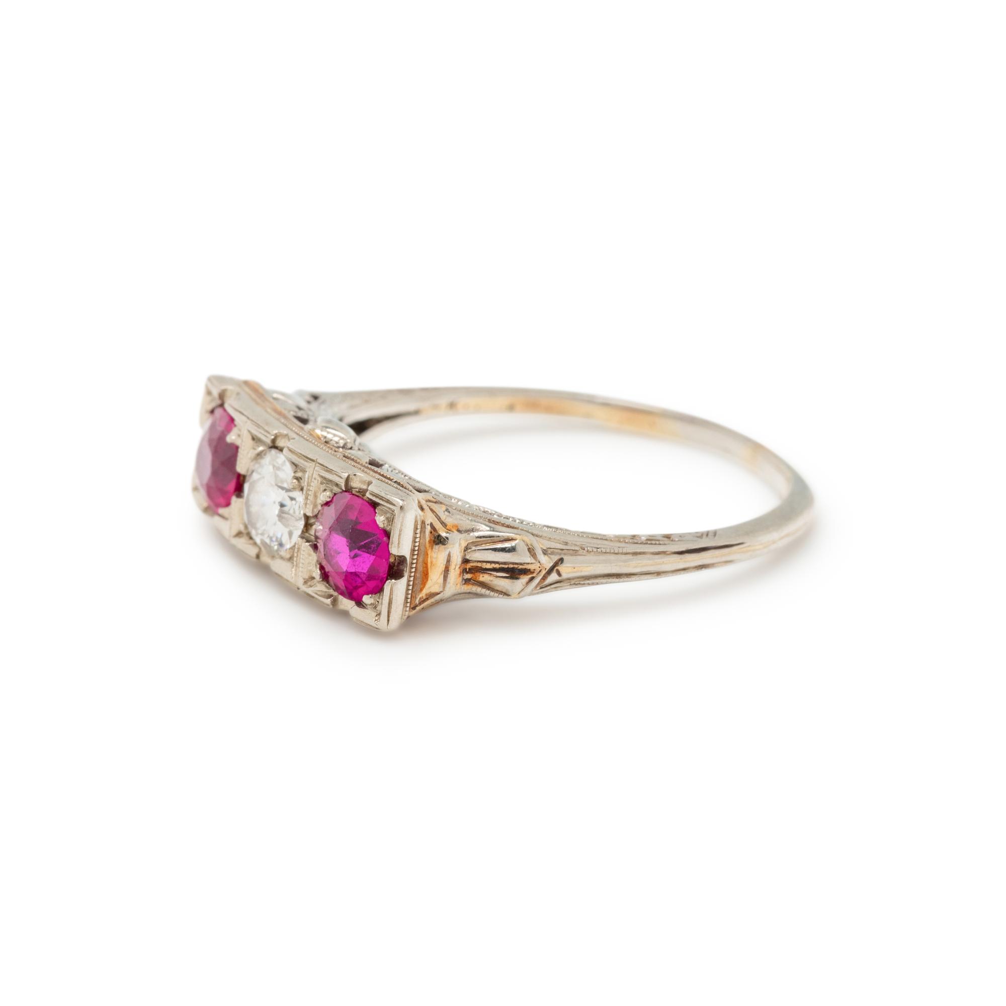 ANTIQUE, DIAMOND AND SYNTHETIC RUBY RING