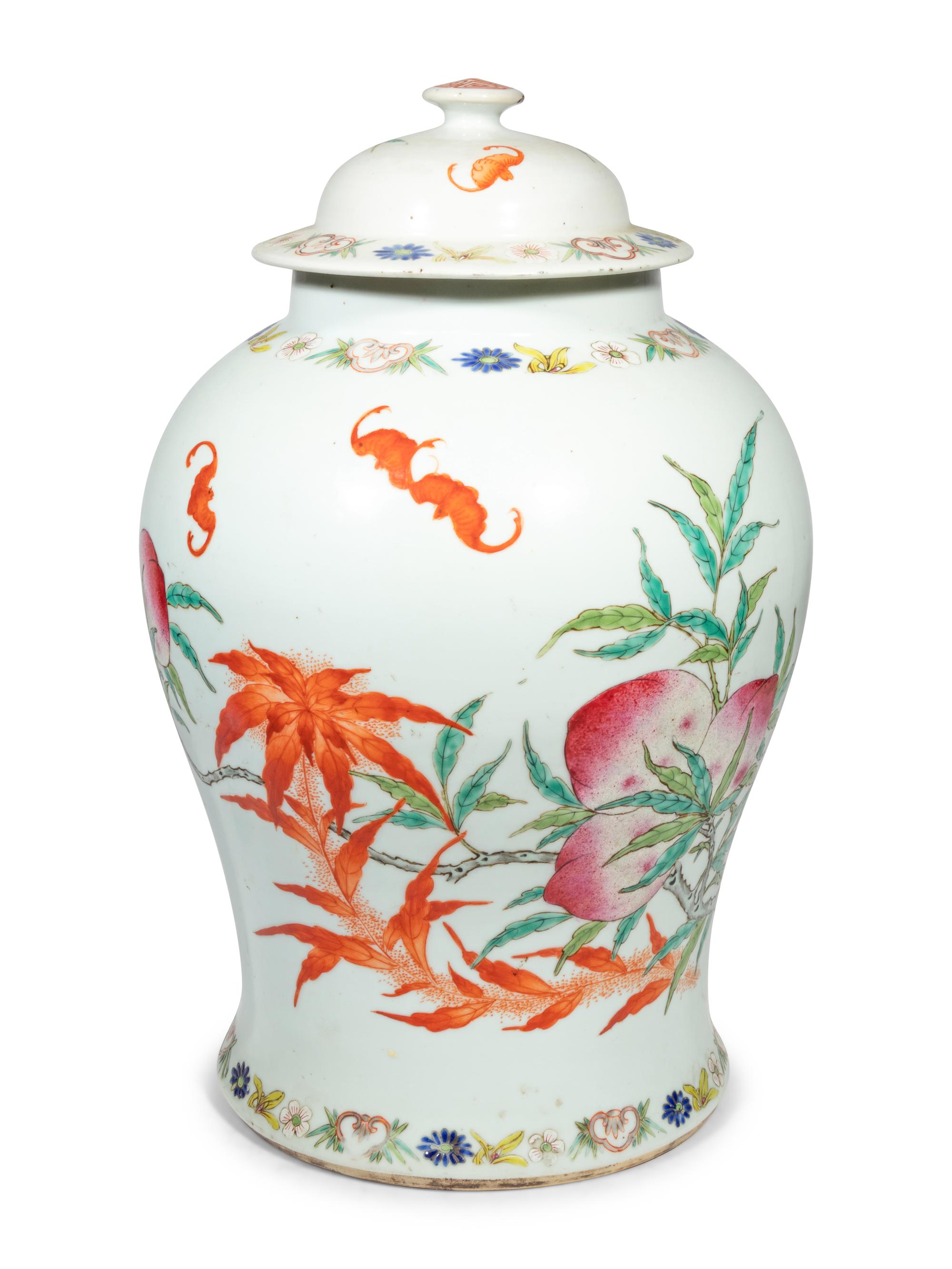 A Chinese Export Porcelain "Bats and Peaches" Jar