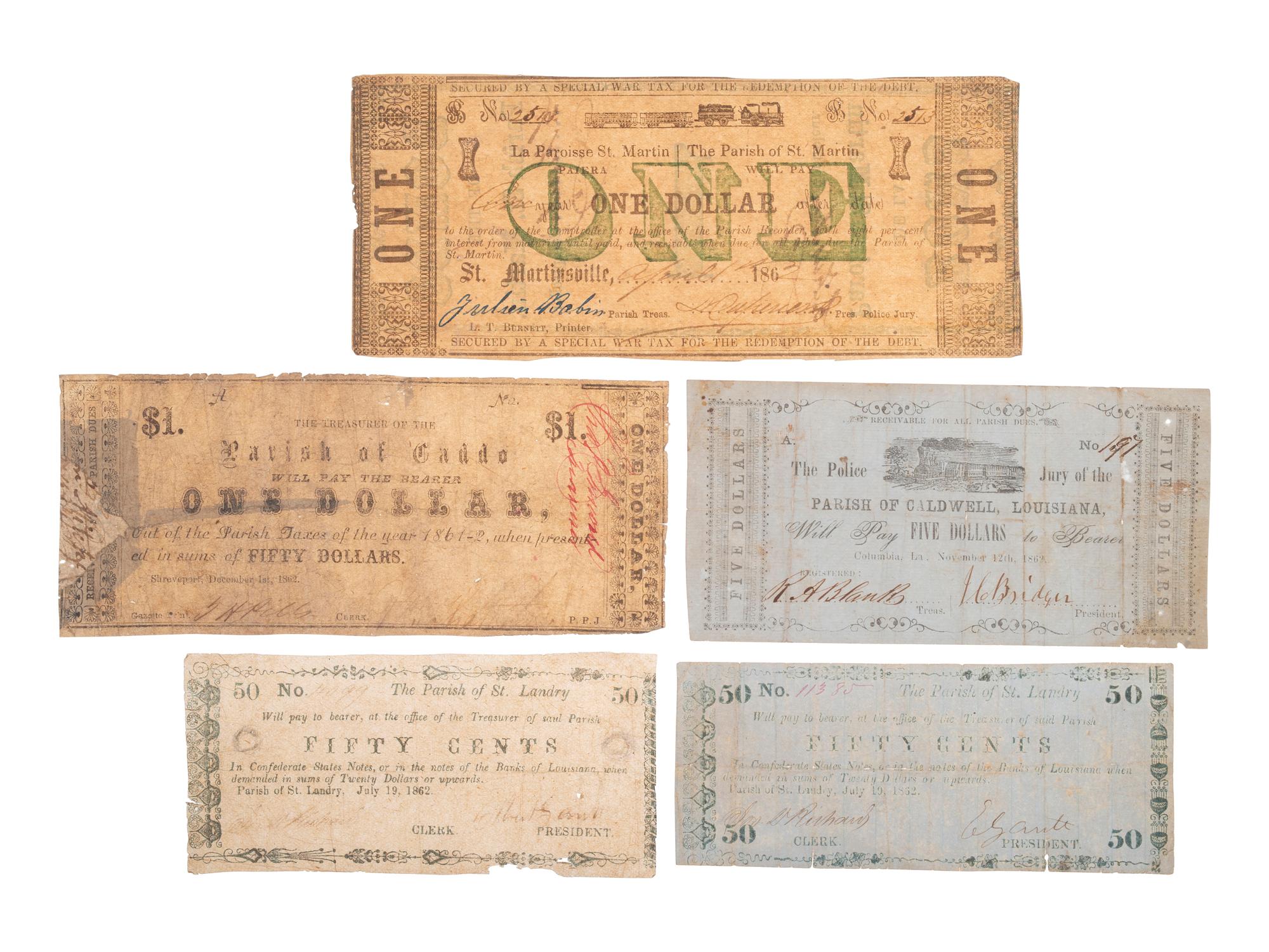 [CONFEDERATE - CURRENCY]. A variety of Louisiana notes, including: