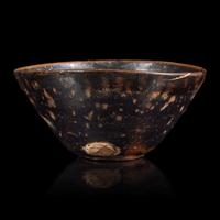 A Chinese Jizhou 'Tortoiseshell' Glazed Conical Tea Bowl, Probably Song Dynasty — 或為宋 吉州窯玳瑁釉茶盞