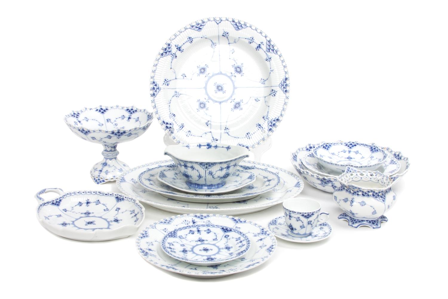 A Royal Copenhagen Porcelain Partial Dinner Service Diameter of first 9 7/8 inches.