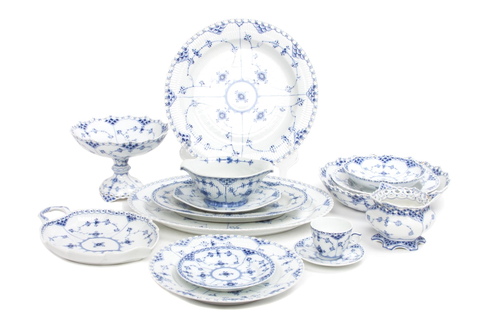 A Royal Copenhagen Porcelain Partial Dinner Service Diameter of first 9 7/8 inches.
