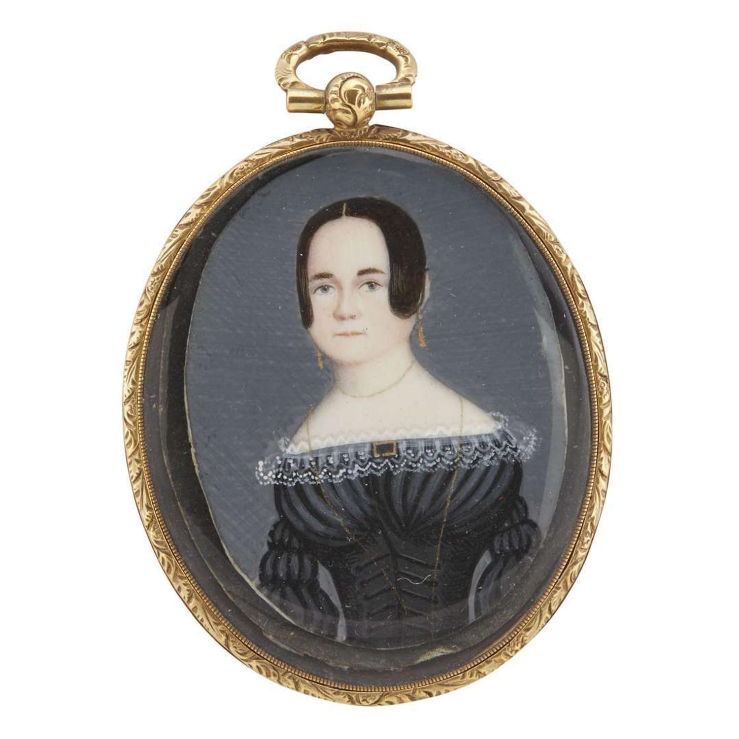 Attributed to Samuel P. Howes (1806-1881) Portrait miniature of a lady in black dress